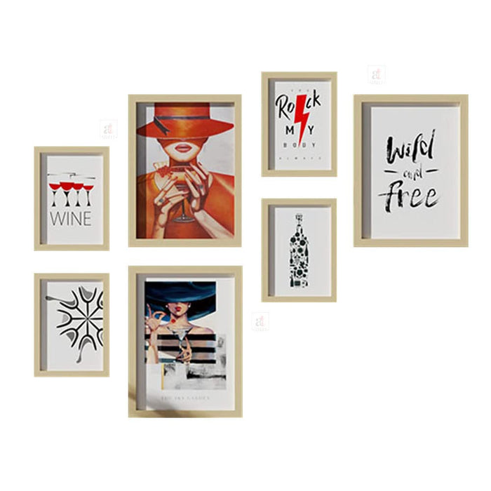 Art Street Wall Décor Bar Theme Set of 7 Framed Art Prints Paintings for Home Gallery, Bedroom, Living Room & Office (Size - 3 - 12 x 16 & 4 - 8 x 12 Inches)