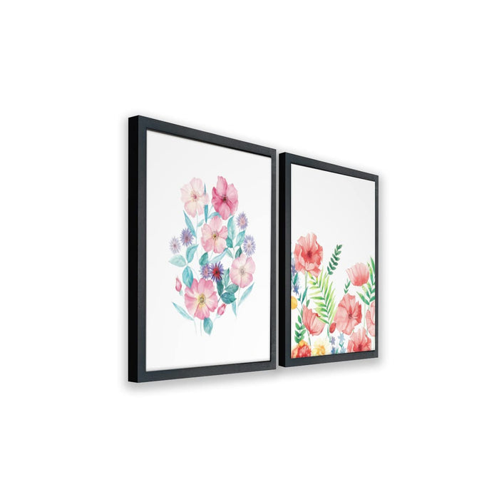 Art Street Red Floral Framed Art Print for Home, Office, Wall Hanging Decor & Living Room Decoration (Set of 2, 12.9" x 17.7" )