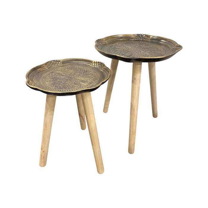 Set of 2 Round Stool Table Portable Wooden Stool, Antique Coffee Table for Living Room Side/Corner Table-Dark Brown (Size: 10.6x12.9 & 13.3X14.9 Inch)