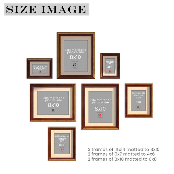 Art Street Set of 7 Enchantment Premium 3D Photo Frame for Home Decor (Brown, 11x14, 5x7, 8x10 Inches)