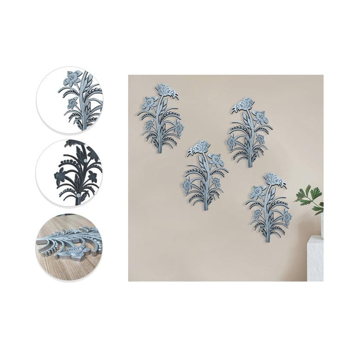 Art Street Decorative Leaf Set of 4 Plastic Hanging with Wall Art for Decoration for Room Décor (Silver, 25x16 Cm)