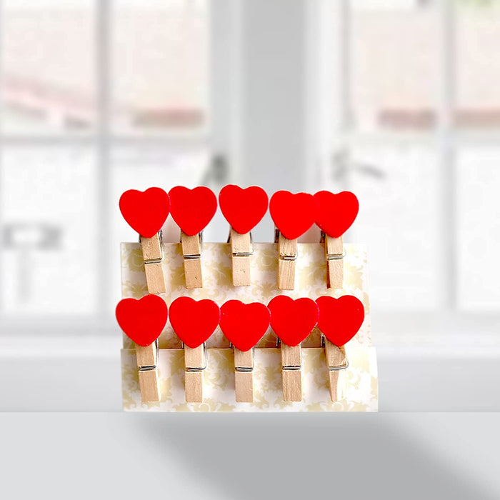 Art Street Heart Photo Clips 10Pcs Wooden Clips Heart Clothes Peg for Craft Clips Party Decoration