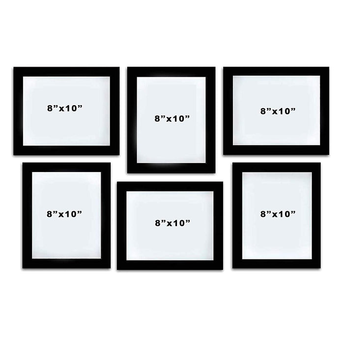 Art Street Wall Set of 6 Photo Frame with Free Hanging Accessories (8" X 10" Picture Size matted to 6" x 8") (Black)