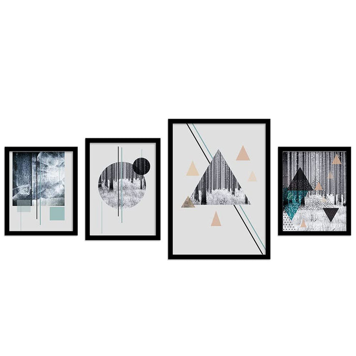 Art Street Set of 4 Geometrical Theme Framed Art Print Paintings for Home & Wall Décor (Size - 18 x 41 Inchs)
