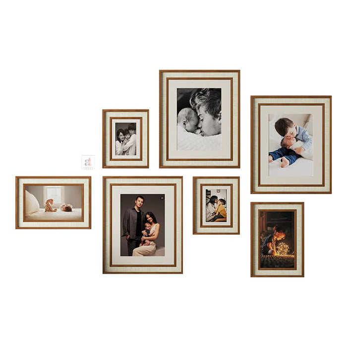 Art Street Set of 7 Brood Premium 3D Photo Frame for Office Décor, Wooden Collage Wall Picture Frame (Silver-Brown, 11x14, 6x10, 5x7 Inches)