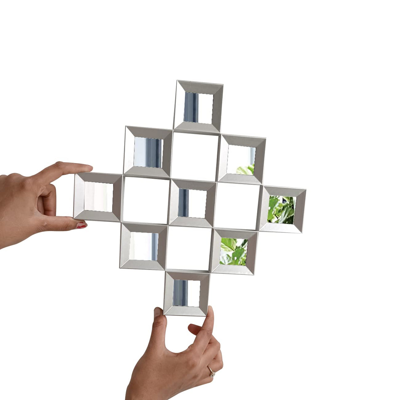 Shining Star Decorative Wall Mirror Square Block Design Silver Color f ...