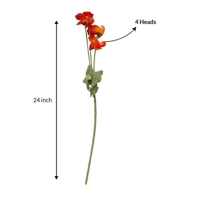 Art Street Artificial Flower Plants Red & Yellow Iceland Poppy, For Home decor (Without Vase Pot), Size: 24 Inch - Set of 4
