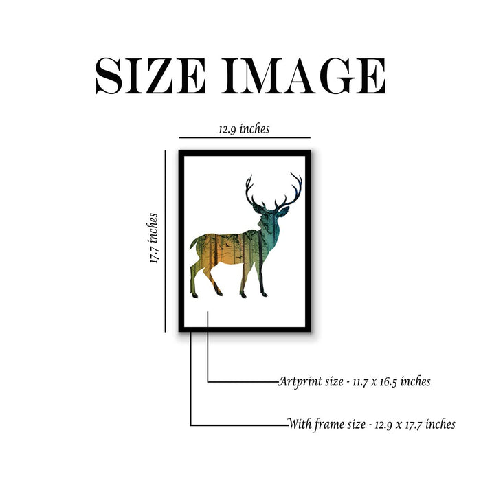 Art Street Colorful Sika Deer Dark Forest Wall Art Artwork Posters for Home, Kids Room, Wall Hanging Decor & Living Room Decoration I Modern Luxury Decorative gifts (12.9 x 17.7 Inches)