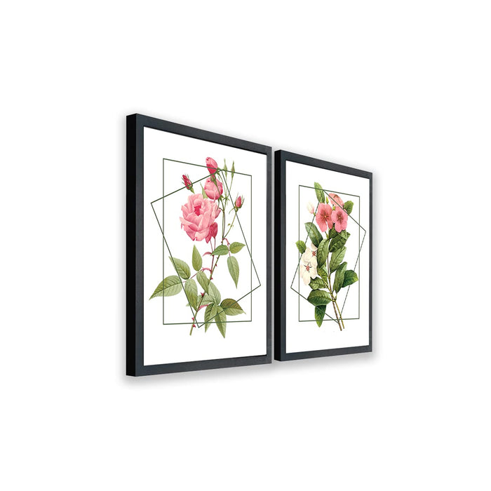 ‎Art Street Pink Rose Framed Art Print for Home, Office, Wall Hanging Decor & Living Room Decoration I Modern Luxury Decorative gifts (Set of 2, 12.9 x 17.7 Inches)