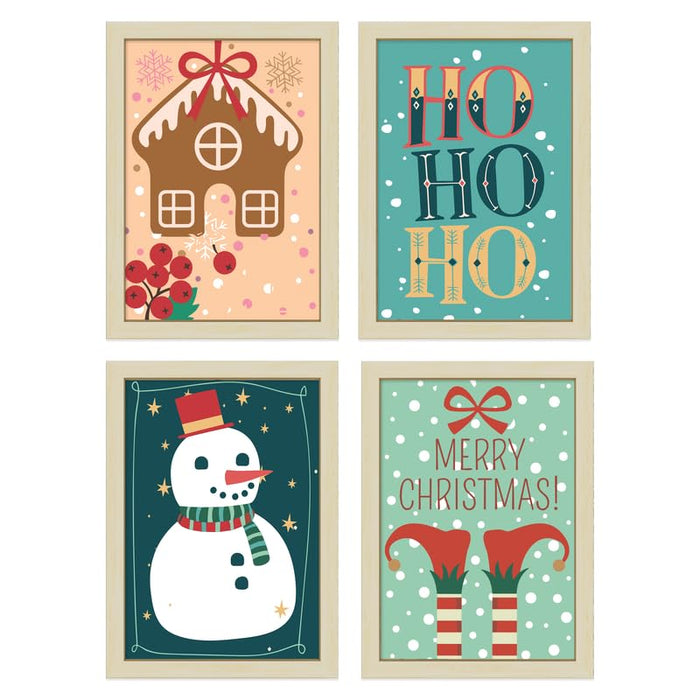 Art Street Gallery Wall Art Set, Christmas Prints, Set Of 4, Snow Man Christmas Bundle (8.9x12.8 Inch, A4)