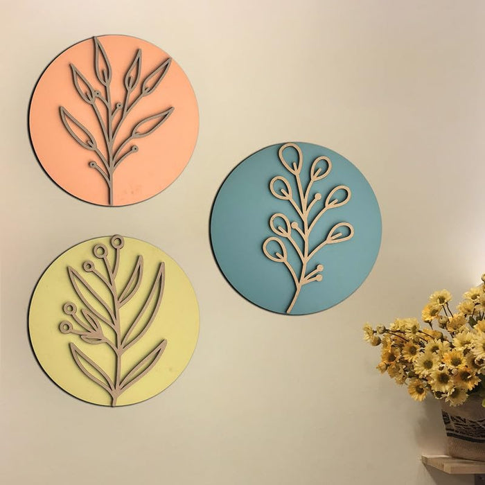 Art Street MDF Plates, With Multi Aesthetic Brown Beige Leaf Line Art with Flower Pattern, Wall decoration for Office and Home (Set of 3, 10 x 10 Inch)