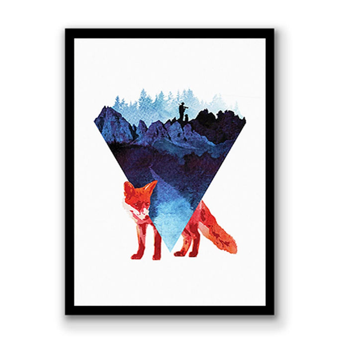 ‎Art Street Red Fox With Mountain Abstract Framed Art Print for Home, Kids Room, Wall Hanging Decor & Living Room Decoration I Modern Luxury Decorative gifts (12.9 x 17.7 Inches)