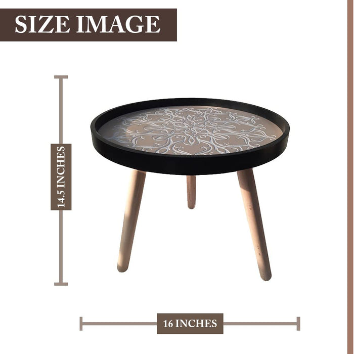 Round Stool Table Portable Wooden Stool, Antique Coffee Table for Living Room Side/Corner Table-Black Silver (Size: 16x14.5 Inch)
