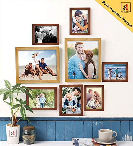 Art Street Set Of 8 Brown & Beige Wooden Wall Photo Frame For Home Decor ( Size 5x7, 6x8, 8x10 inches )