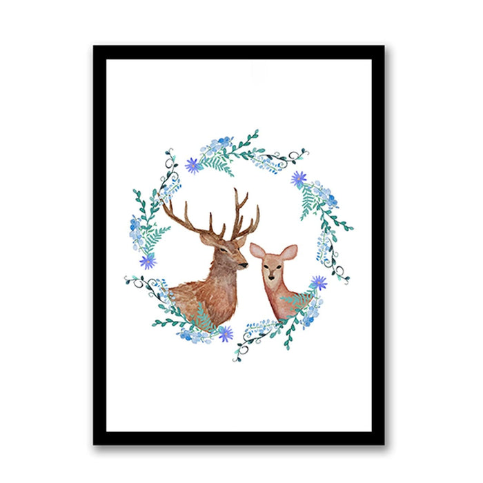 Art Street The Couple Deer Floral Ring Wall Art Artwork Posters for Home, Kids Room, Wall Hanging Decor & Living Room Decoration I Modern Luxury Decorative gifts (12.9 x 17.7 Inches)