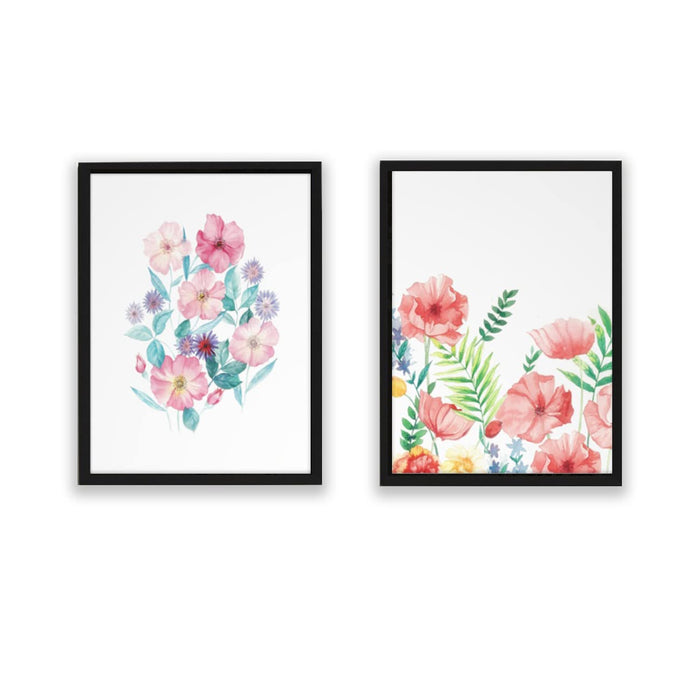 Art Street Red Floral Framed Art Print for Home, Office, Wall Hanging Decor & Living Room Decoration (Set of 2, 12.9" x 17.7" )