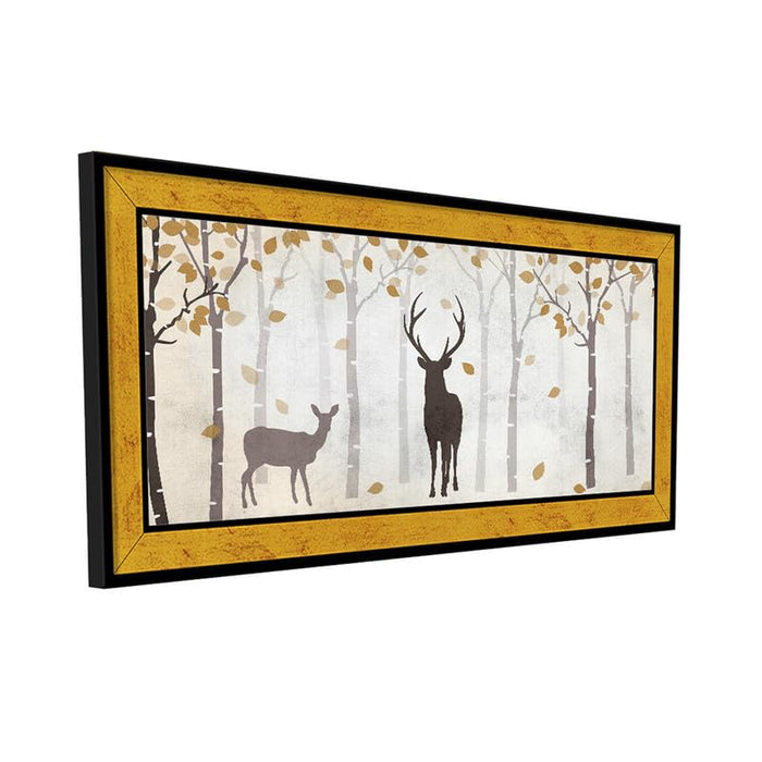Art Street Auspicious Dear in the Wood Poster Framed Art Print For Living Room (Golden, 8x18 Inch)