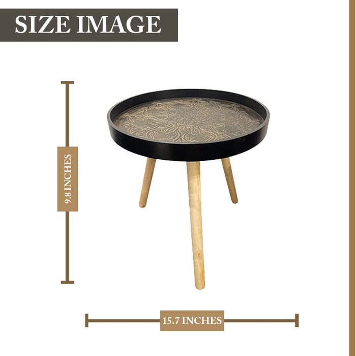 Round Stool Table Portable Wooden Stool, Antique Coffee Table for Living Room Side/Corner Table-Black Brown (Size: 15.7x9.8 Inch)