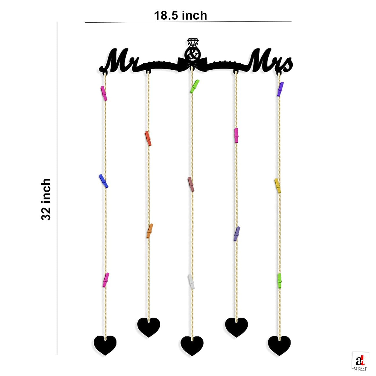 Art Street Mr & Mrs MDF Plaque Wooden Clips with LED Lights - Black ...