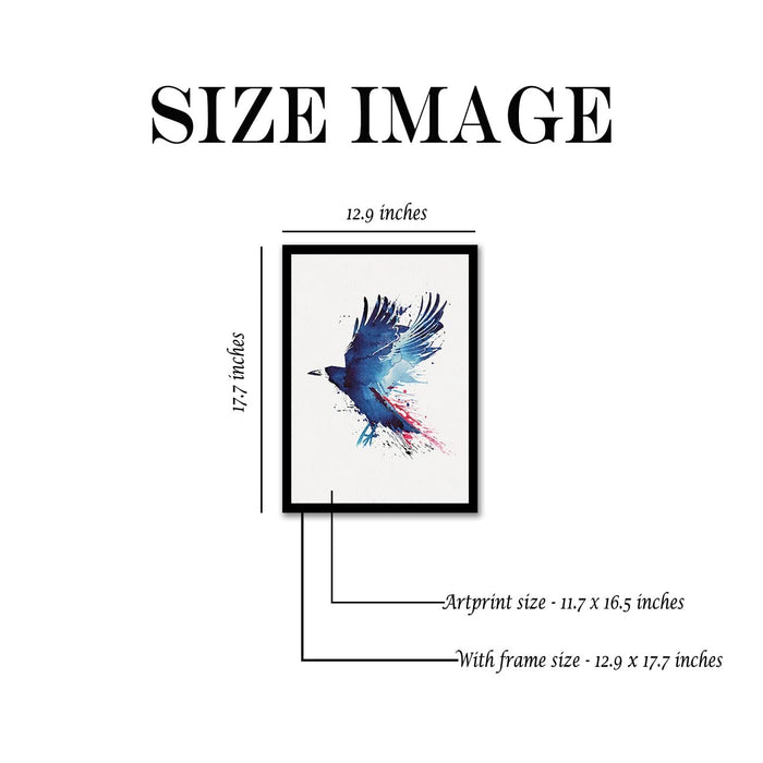 Art Street Blue Crow Abstract painting Framed Art Print for Home, Kids Room, Wall Hanging Decor & Living Room Decoration I Modern Luxury Decorative gifts (12.9 x 17.7 Inches)