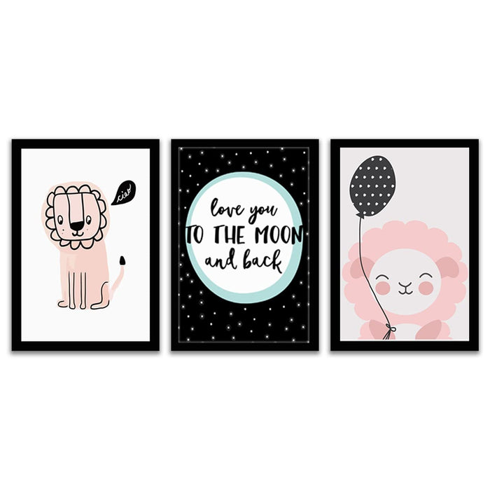 Art Street Cute Lamb Sheep Face Framed Art Print For Kids Room, Home, Wall Hanging Decor & Living Room Decoration I Modern Luxury Decorative gifts (Set of 3, 9.4 x 12.9 Inches)