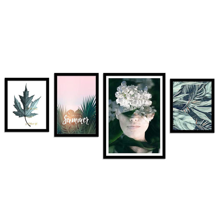 Art Street Set of 4 Endless Summer Leaves Art Print Painting for Home & Wall Décor (Size - 18 x 44 Inchs)