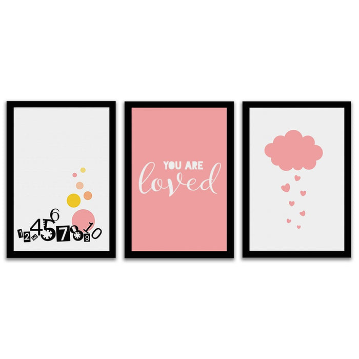 Art Street You Are Loved Framed Art Print For Kids Room, Home, Wall Hanging Decor gifts (Set of 3, 9.4 x 12.9 Inches)