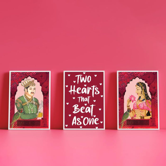 Art Street Valentine Wall Art Prints For Couples, With Two Hearts That Beat As One, Paper Framed, Wall Décor (Set of 3, 8.9x12.8 Inch)
