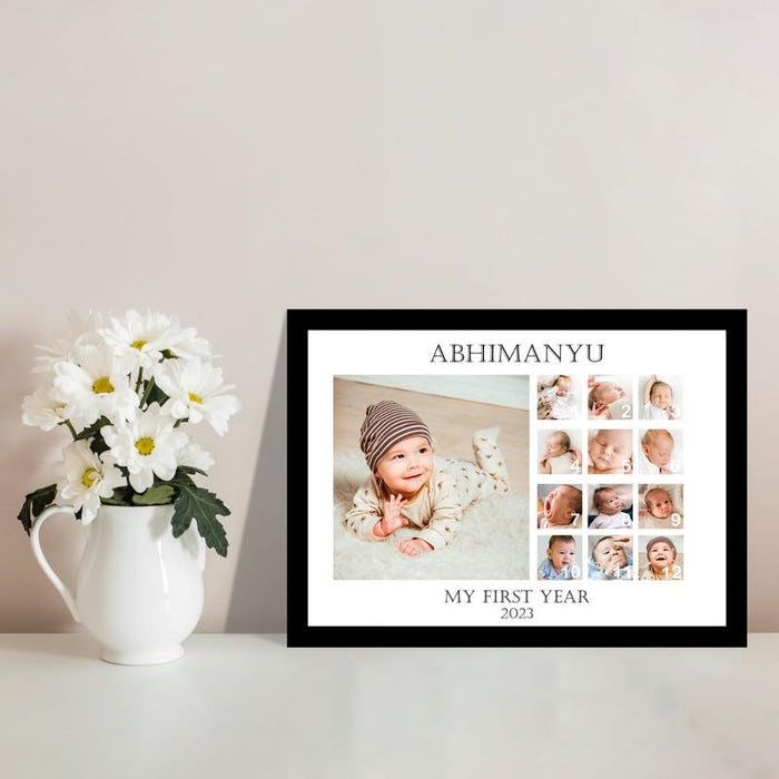 SNAP ART Personalized Baby First Anniversary with Year 13 Photo Collage print Framed gift (8.9x12.8 Inch)