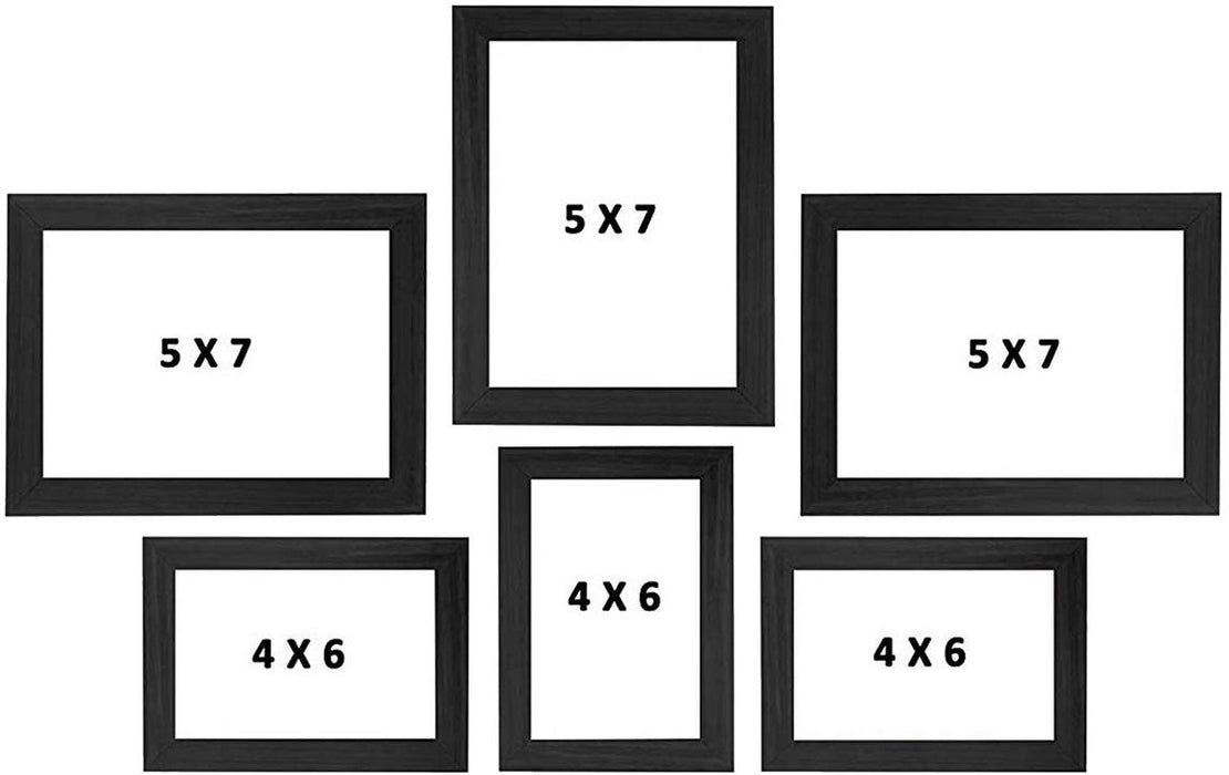 6 Individual Black Wall Photo Frames Wall Decor Set ( Sizes 4x6, 5x7 )