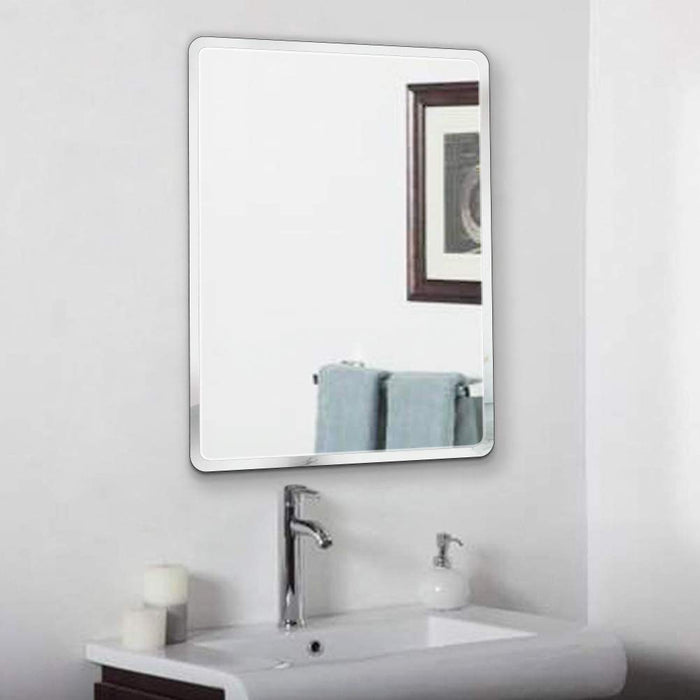 Frameless Beveled Circular Wall Mirror, Modern Frameless Mirror for Bathroom Room Hanging Horizontal or Vertical -23 X 15 Inchs