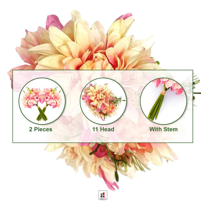 Artificial 11 Stick White & Pink Beautiful Flowers With Stem, Flowers for Home, Office, Party Decor, Etc.