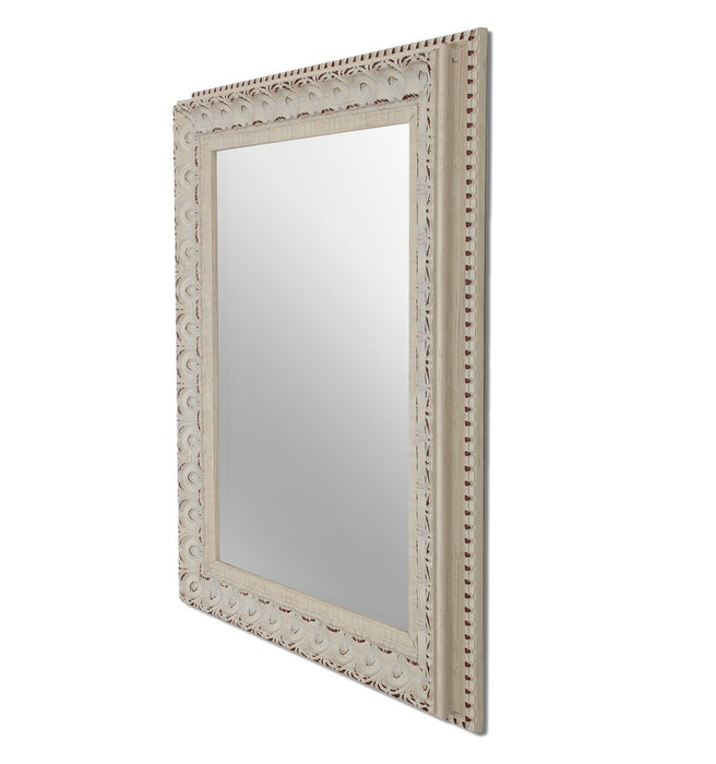 Floral Antique Decorative Wall Mirror Ivory Color 12 x16 Inch, Outer Size 16 x20 Inch