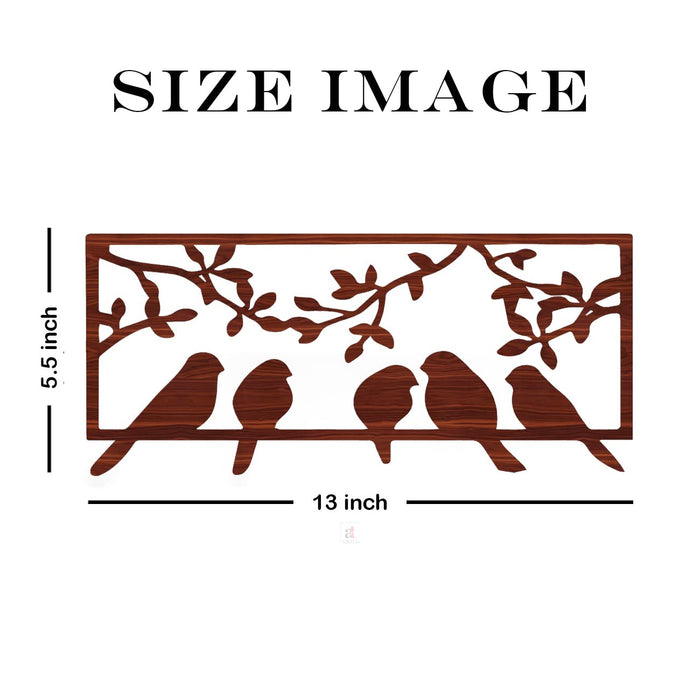 Art Street Chirping Bird Family 2 in 1 MDF Plaque Cutout Ready To Hang For Home Office Wall Art Decor, Home Decoration Size -5.5 x 13 Inches