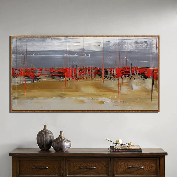 Art Street Canvas Painting Red & Gold Mid town Rush Digital Decorative Luxury Paintings with Frame for Home Decoration, Living Room & Office Décor (Red, 22 X 46 Inches)