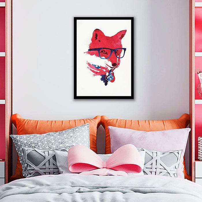 ‎Art Street Red Fox With Eye Glass Abstract Framed Art Print for Home, Kids Room, Wall Hanging Decor & Living Room Decoration I Modern Luxury Decorative gifts (12.9 x 17.7 Inches)