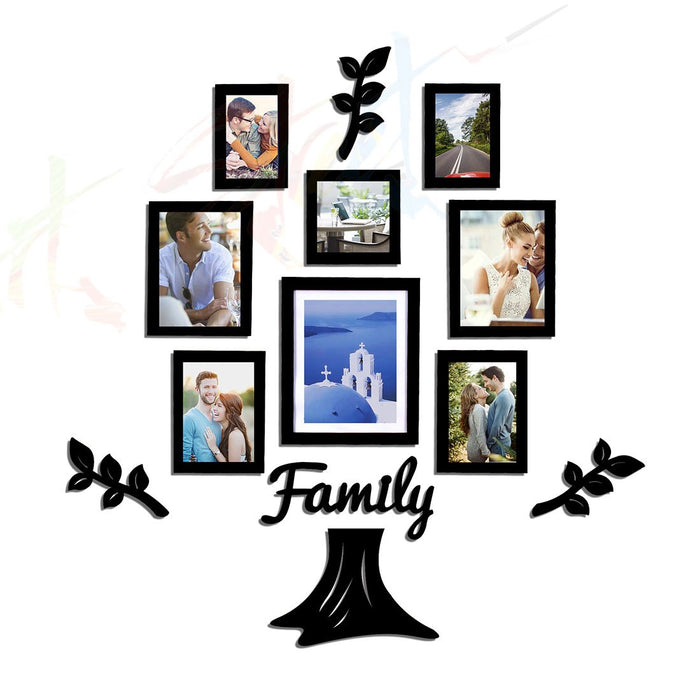 Family Tree 8 Individual Photo Frame With MDF Plaque - (3 Leaf, 1 Trunk & 1 Family)