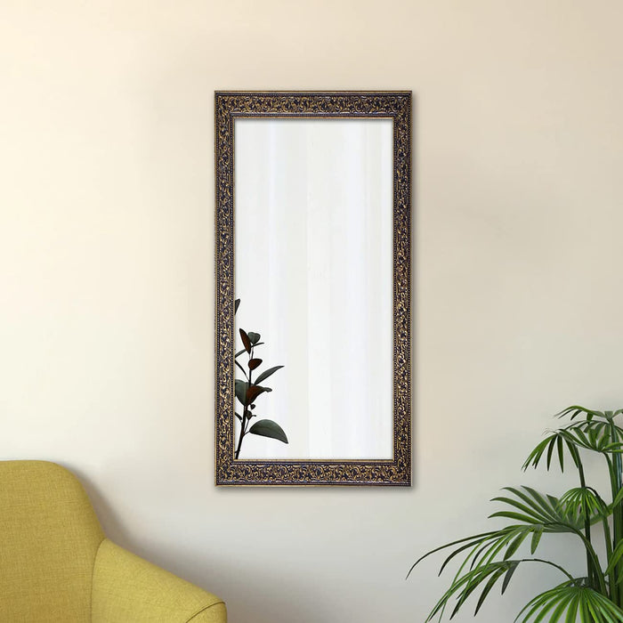 Art Street Vector Design Decorative Wall Rectangular Makeup Mirror, Decorative Looking Glass with Frame for Home (25.4x13.4 Inches, Black Gold)