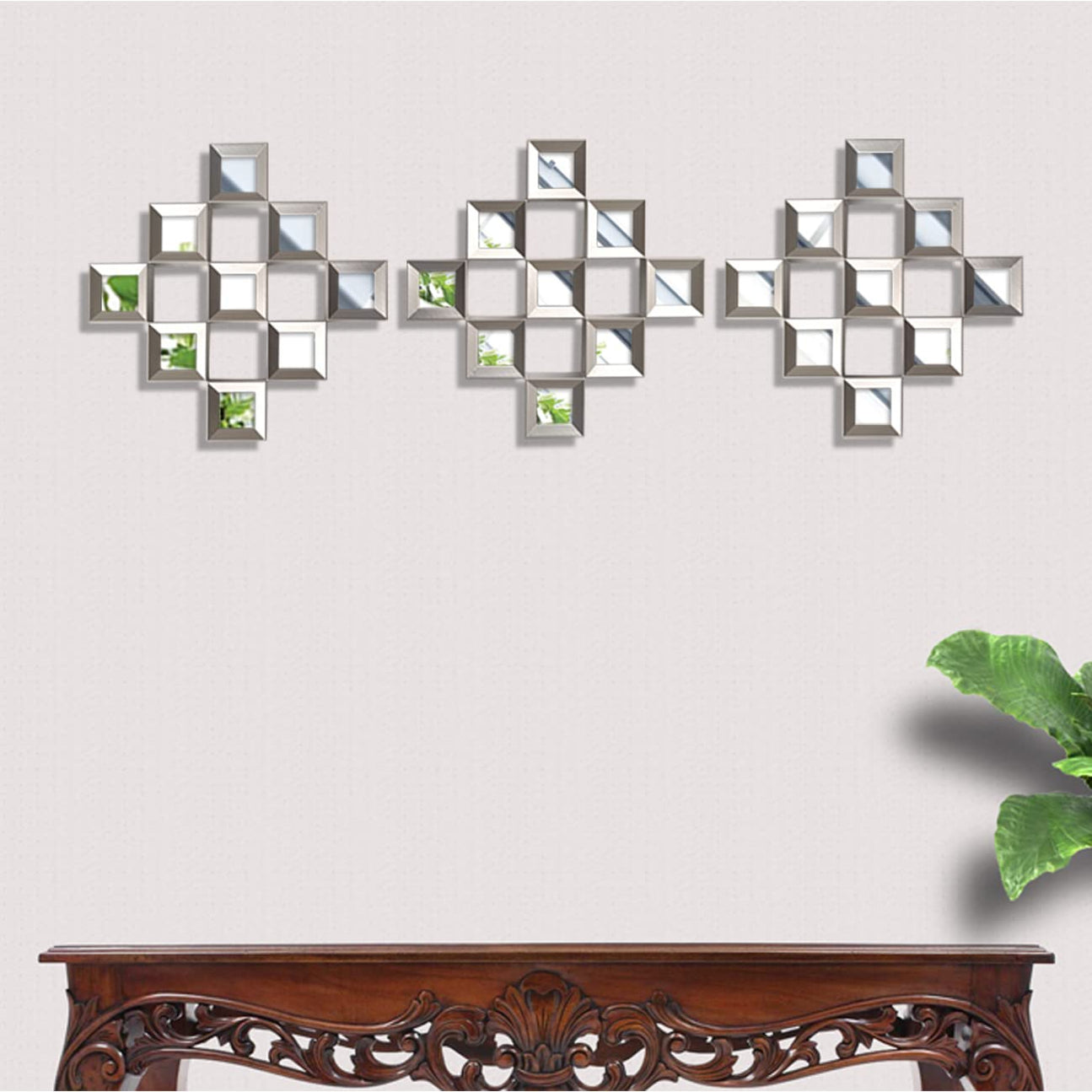 Shining Star Decorative Wall Mirror Square Block Design Silver Color f ...
