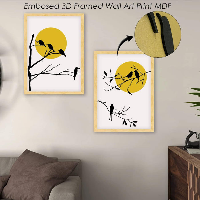 Art Street 3D Framed Art Prints Set of 2 Boho MDF Embossed Modern Wall Décor For Home (17.5 x 27 Inches)
