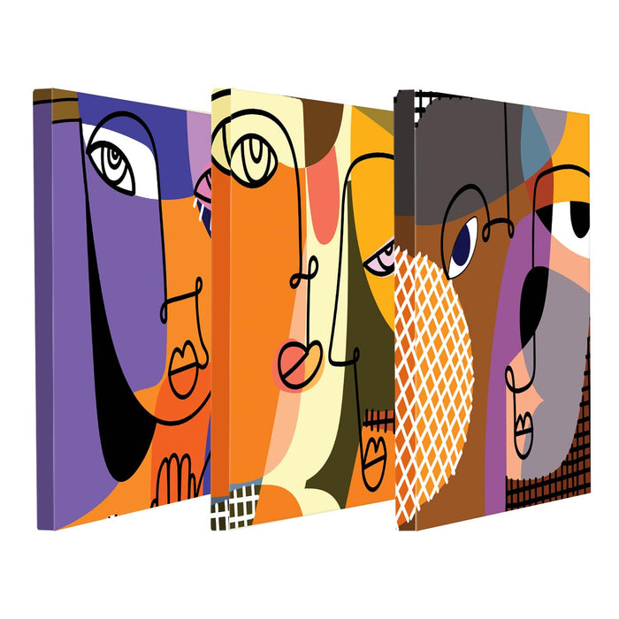 Art Street Stretched Canvas Painting Abstract face of person line art for Living Room (Set of 3, Size: 12x12 Inch)