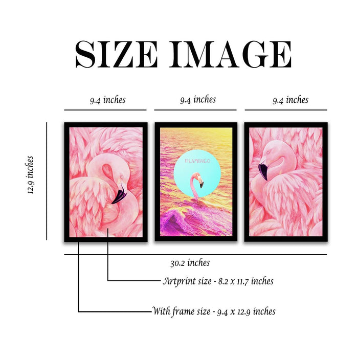 Art Street Tropical Pink Flamingo Framed Art Print for Home, Office, Wall Hanging Decor & Living Room Decoration I Modern Luxury Decorative gifts (Set of 3, 9.4 x 12.9 Inches)