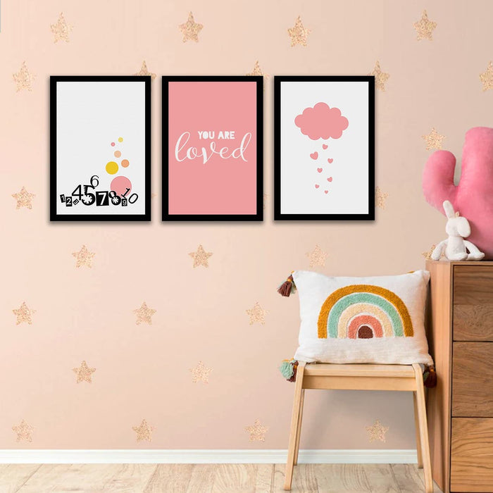 Art Street You Are Loved Framed Art Print For Kids Room, Home, Wall Hanging Decor gifts (Set of 3, 9.4 x 12.9 Inches)