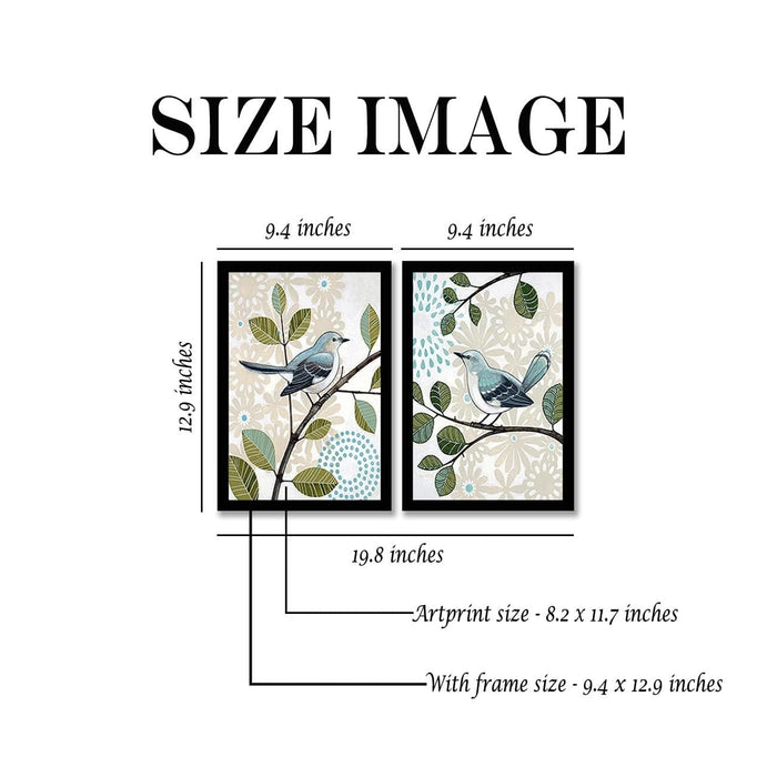 Art Street Singing Birds Pattern Framed Art Print for Home, Kids Room, Wall Hanging Decor & Living Room Decoration I Modern Luxury Decorative gifts (Set of 2, 9.4 x 12.9 Inches)