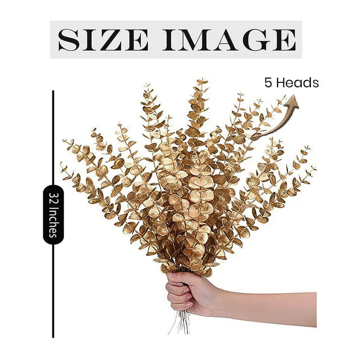 Artificial Faux Eucalyptus Branches Stems Fake Leaf Stem, Plants for Indoor Home & Office Decoration Gold 1 Size 32"