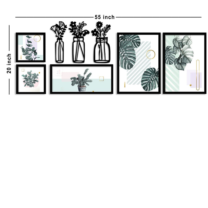 Art Street Set of 5 Floral Theme Art Prints/Posters with Floral Theme MDF Plaque for Living Room and Home Decoration (Size - 20 x 55 Inchs)