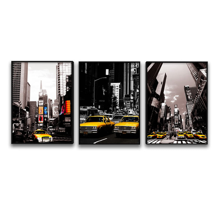 Art Street Set of 3 New York Life Wall Art Canvas Painting with Frame for Home Decoration (13 x 17 Inches)