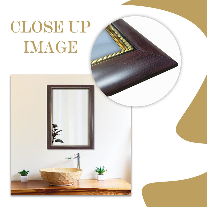 Art Street Plain Smooth Finish Decorative Wall Rectangular Makeup Mirror, Decorative Looking Glass with Frame for Home (19.4x13.4 Inches, Coffee Brown)