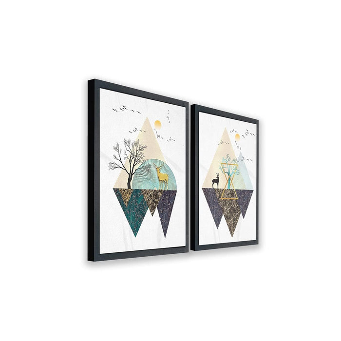 ‎Art Street Minimalist Geometric Nordic Style Framed Art Print for Home, Office, Wall Hanging Decor & Living Room Decoration I Modern Luxury Decorative gifts (Set of 2, 12.9 x 17.7 Inches)