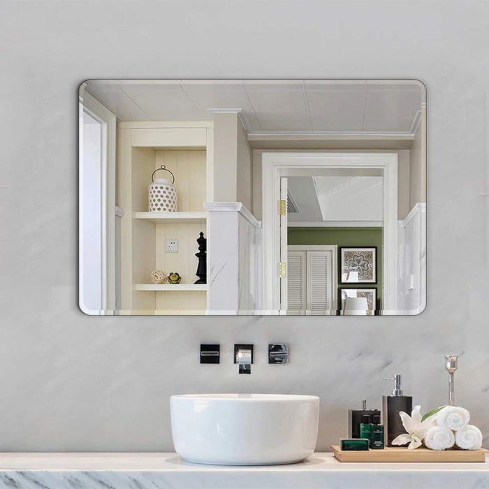Frameless Beveled Circular Wall Mirror, Modern Frameless Mirror for Bathroom Room Hanging Horizontal or Vertical -23 X 15 Inchs